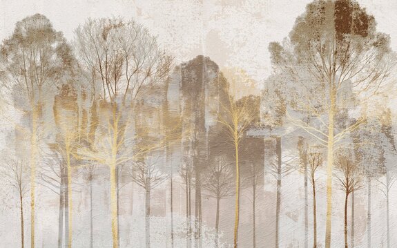 Krajobraz z lasem w beżach i odcieniach złota